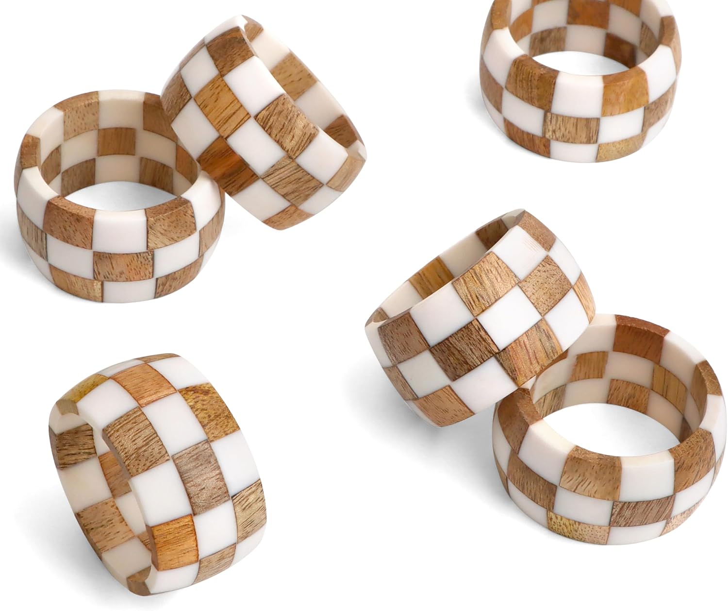 Alpha Living Home Epoxy Wood Napkin Rings, Set of 12, Brown Cream | Handcrafted epoxy resin & natural wood, 2 x 2 x