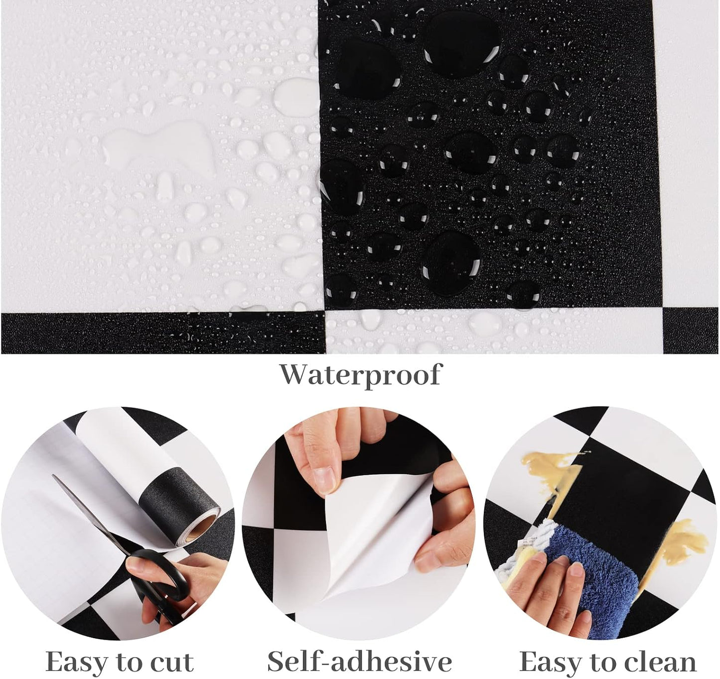 Thick Checkered Wallpaper 32''x118'' and White Peel and Stick Wallpaper Checkered / 32 x 118 / Black