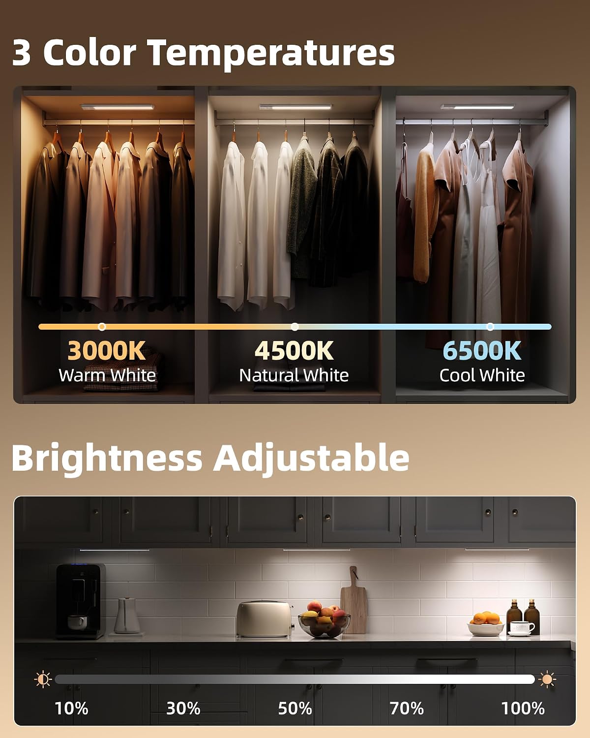 EZVALO 12-inch Under Cabinet Lighting, 3200mAh Rechargeable Motion Sensor Light Indoor, with Dimmable & 3 Color Temps