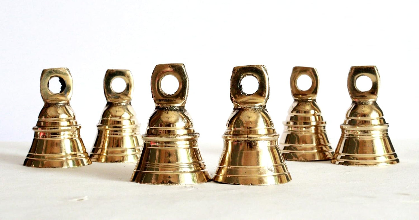 Solid Brass Pooja Bells with J Hook Home Decor Christmas Bell Wall Hanging Jingle Bell Ornaments New (24, TANJO Bells 2