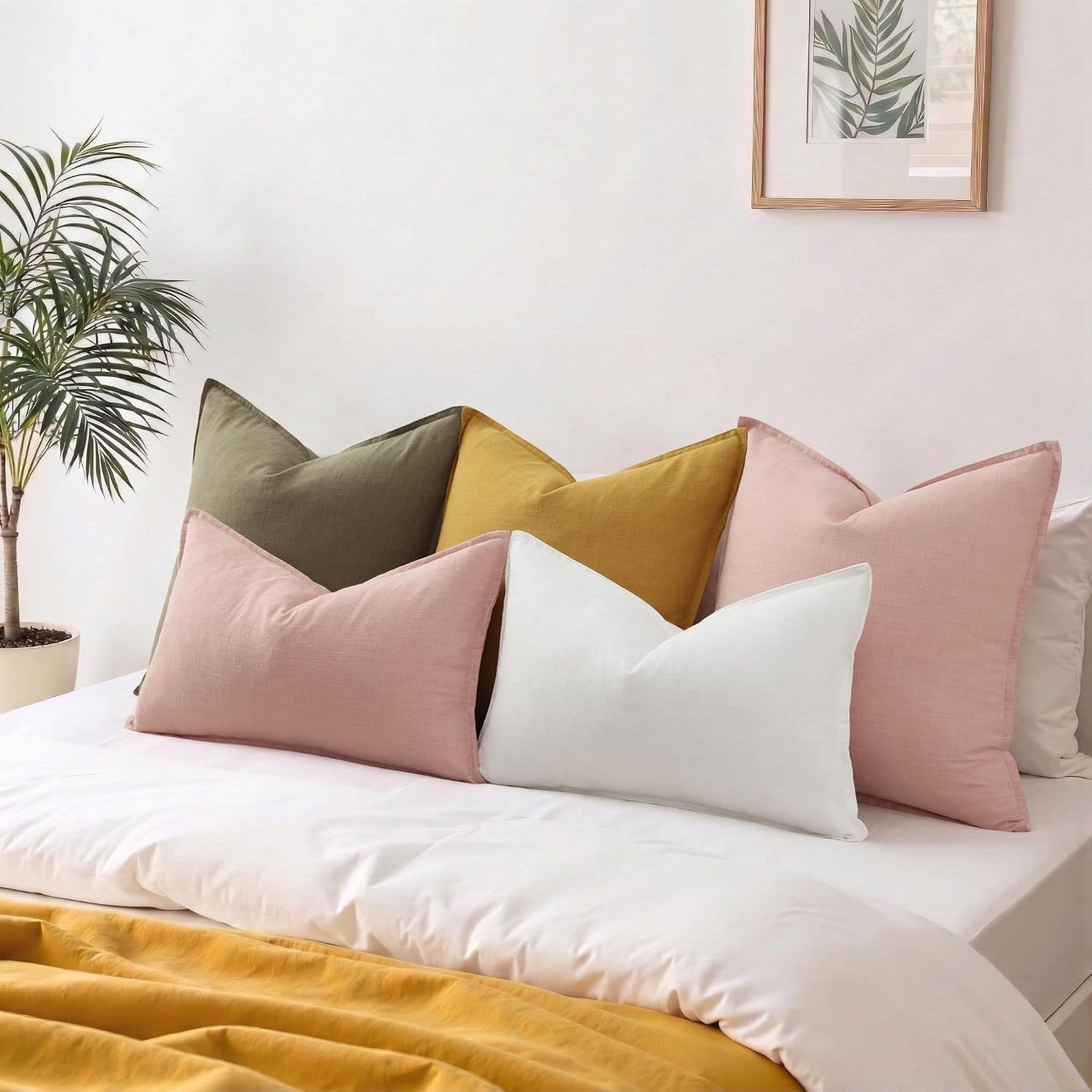 Fall Decorative Linen Throw Pillow Covers Lumbar Pillow Covers / Pink / 20 x 12 / Set of 2