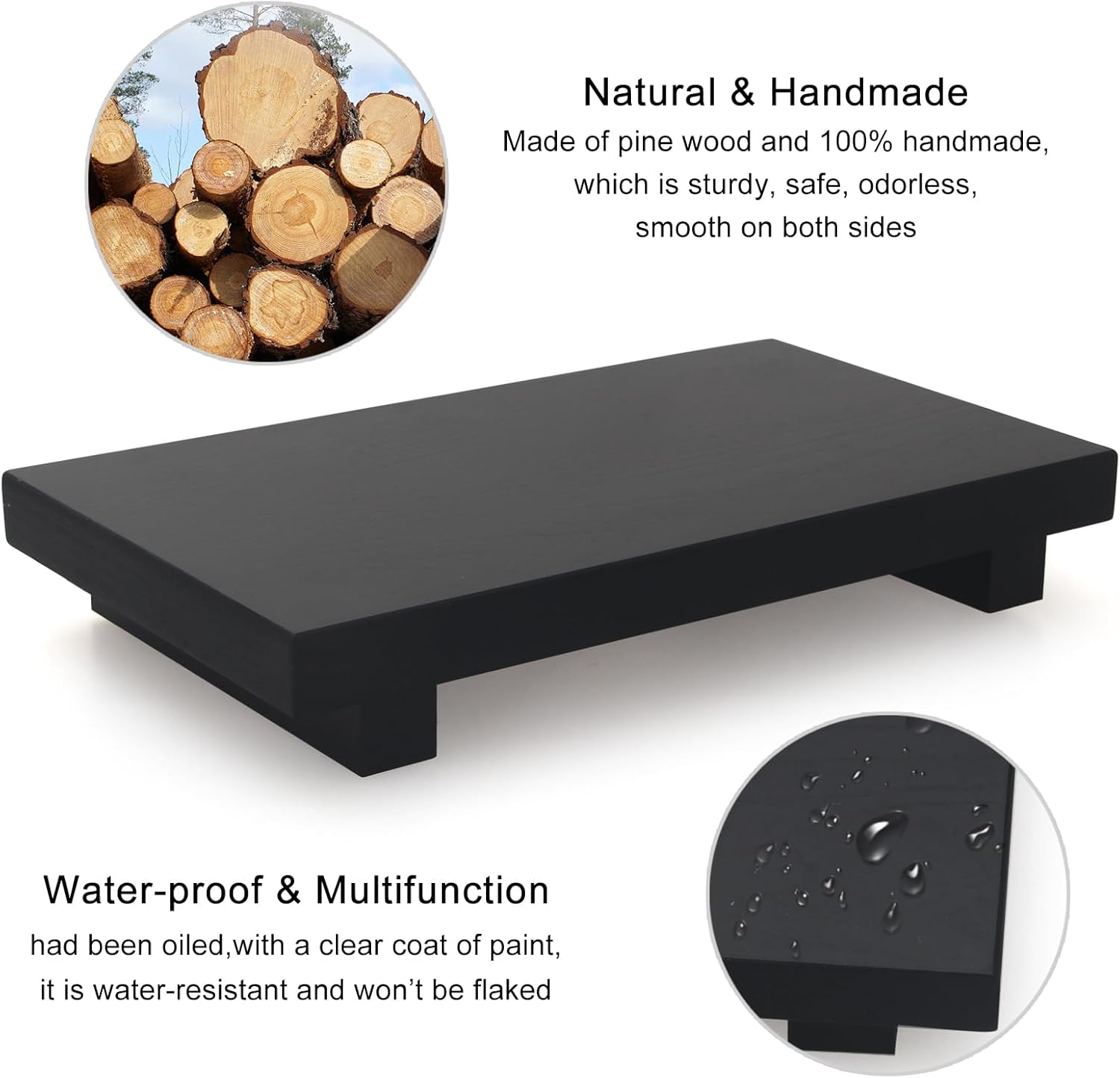 Wooden Bathroom Tray Decorative Kitchen Countertop Trays Farmhouse Wood Riser / 10 x 6 x 1.6 / Black