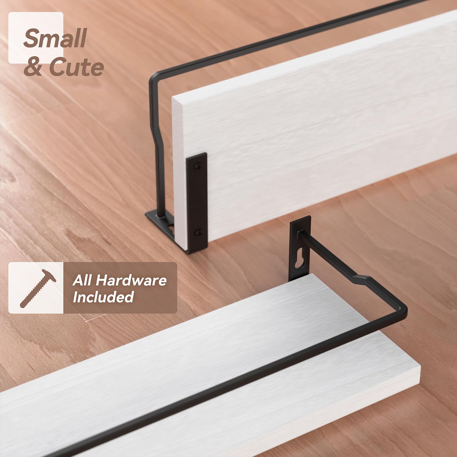 RICHER HOUSE White Bathroom Floating Wall Shelf Set of 4, Small Organizer Over Toilet Storage, Guard-Rail Kitchen