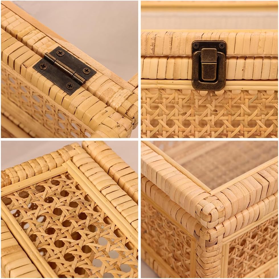 Wooden frame / Extra Large Rattan Decorative Box / Set of 2