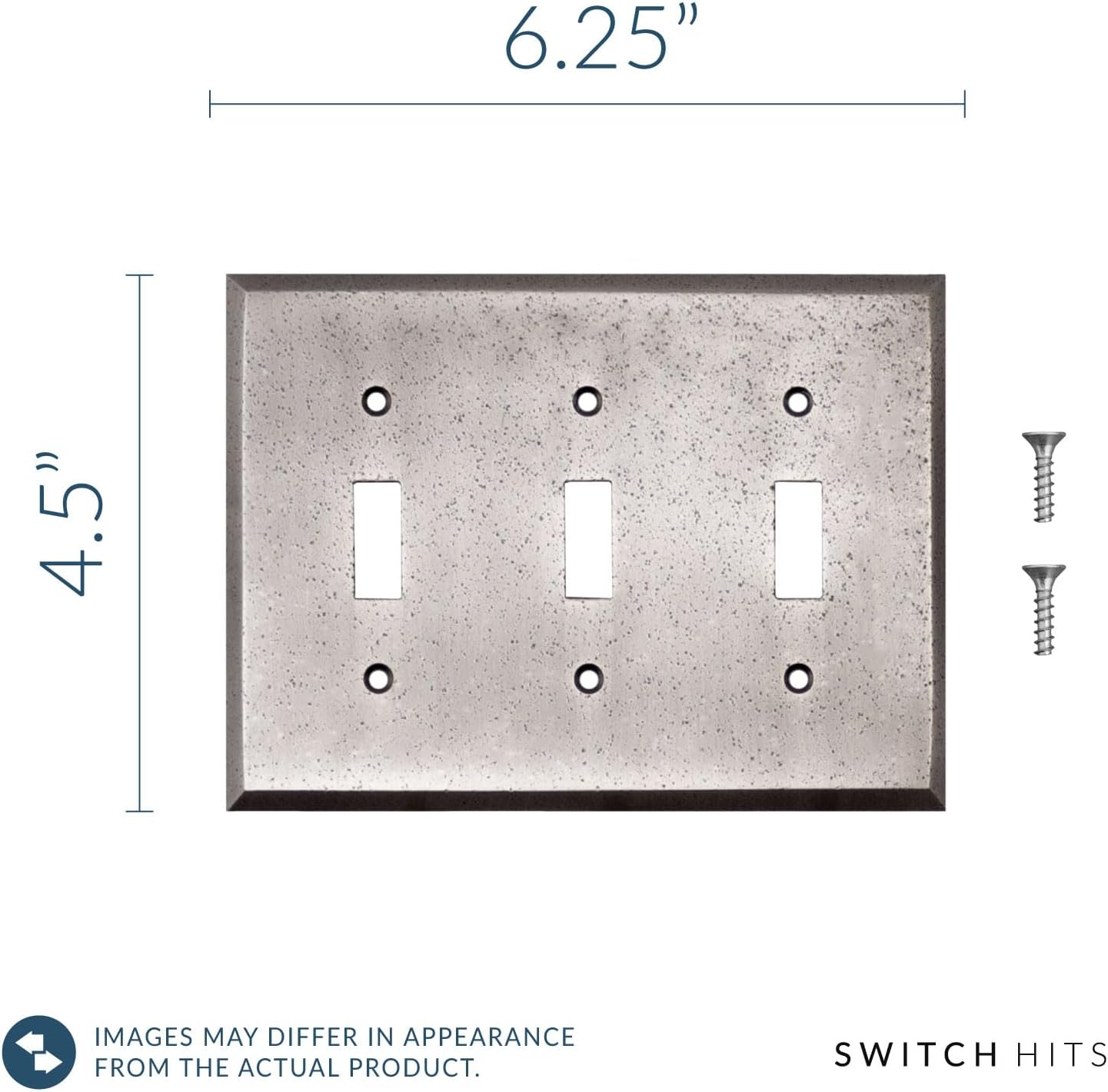 Distressed Antique Pewter Outlet Wall Plate | 3 Toggle | 6.25" x 4.5" | Hand-Polished Brass Construction | Electrical