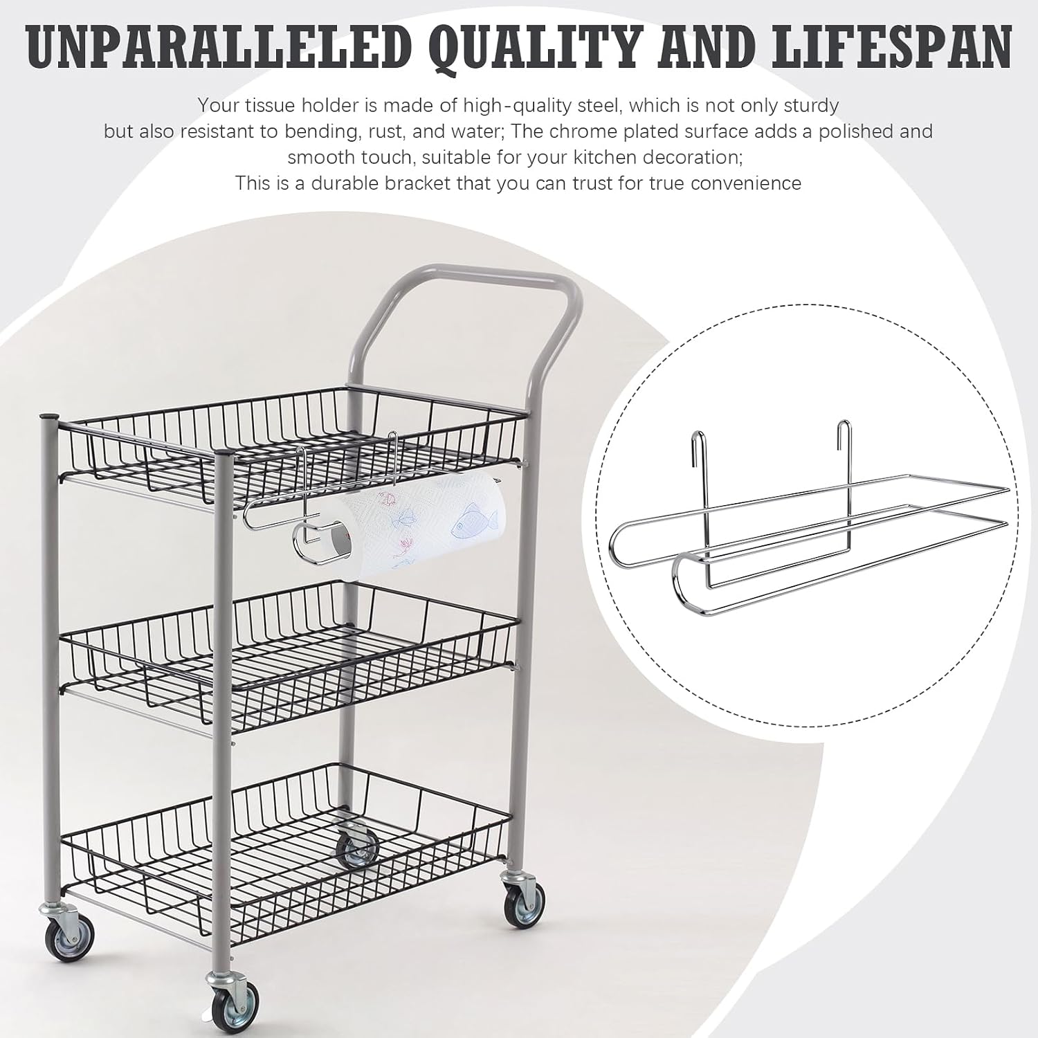 CroBlissful Paper Towel Holder for Wire Shelving 5'' D x 12'' W x 4.5'' H Hanging Paper Towel Holder Wire Shelf