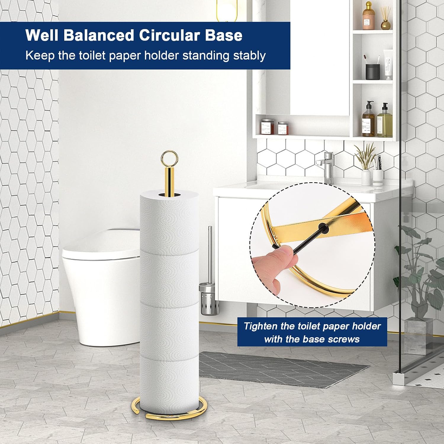 NearMoon Bath Toilet Paper Holder Stand, Freestanding Tissue Paper Storage with Reserve, Space Toilet 4 Rolls Holder