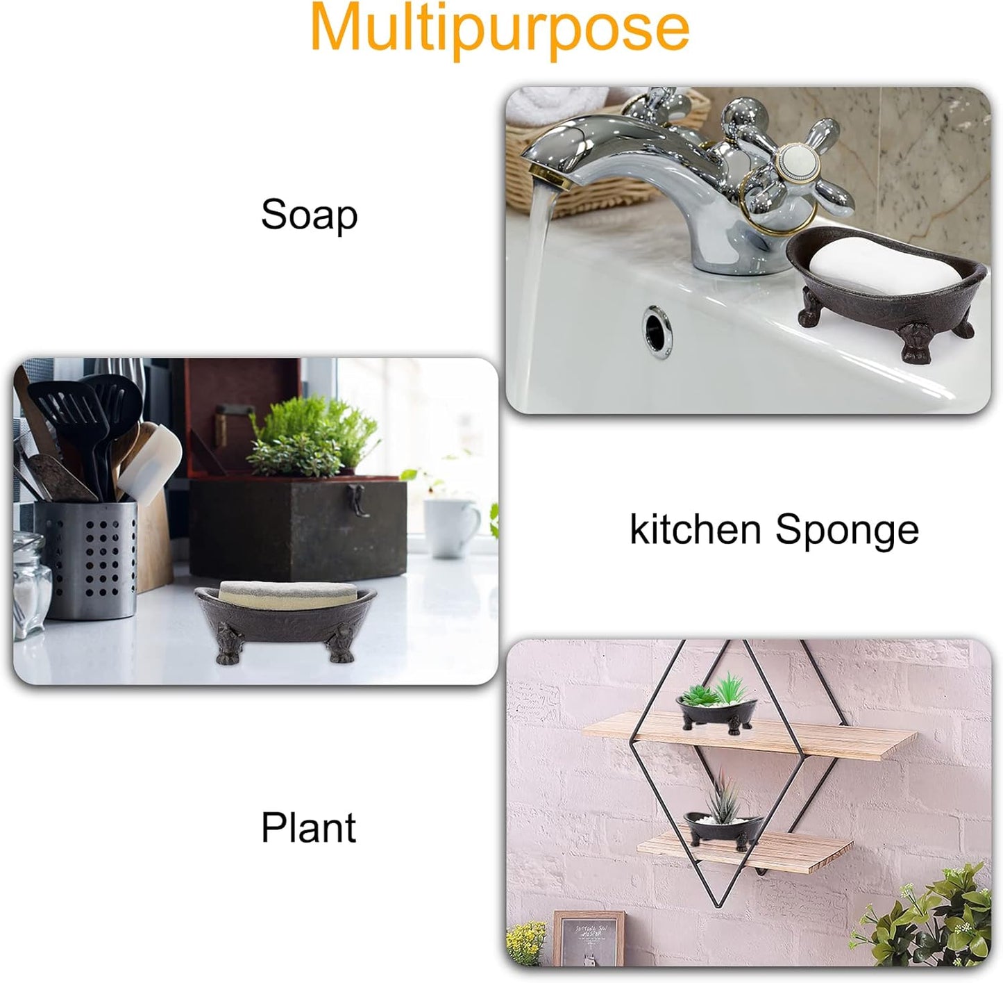 Heavy Duty Vintage Metal Drainable Sponge Soap Tray Bar / Brown