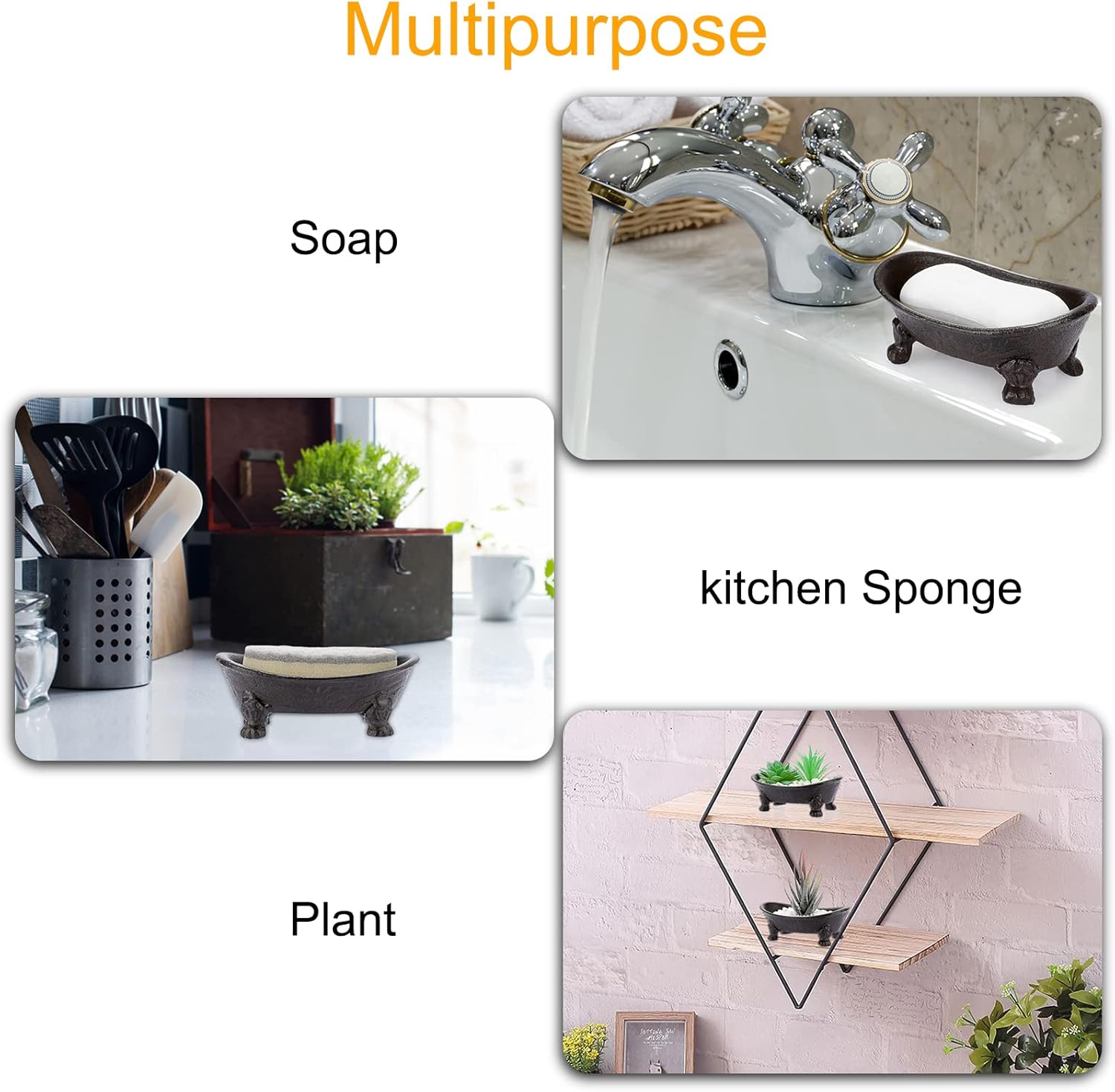Heavy Duty Vintage Metal Drainable Sponge Soap Tray Bar / Brown