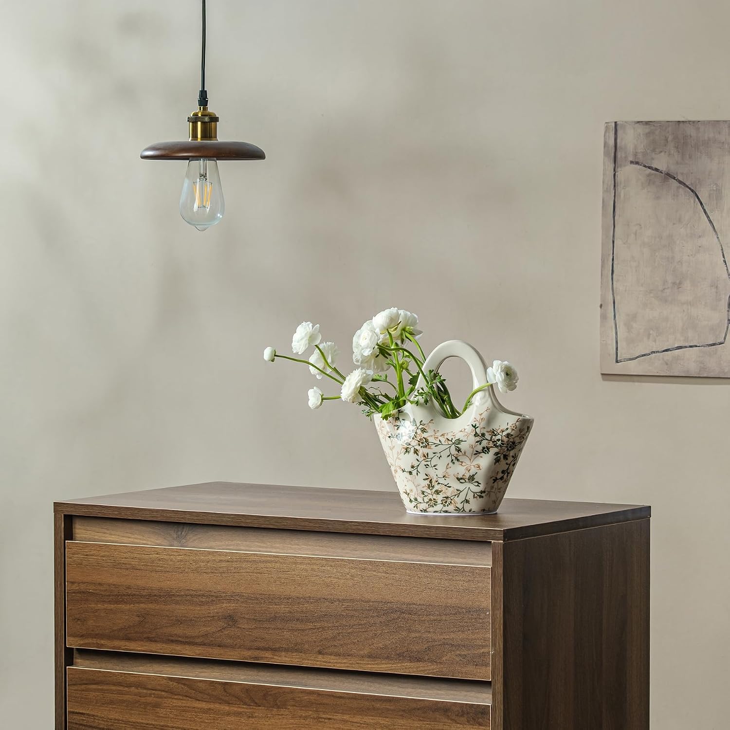 Ceramic Flower Vase / 04-green and Beige