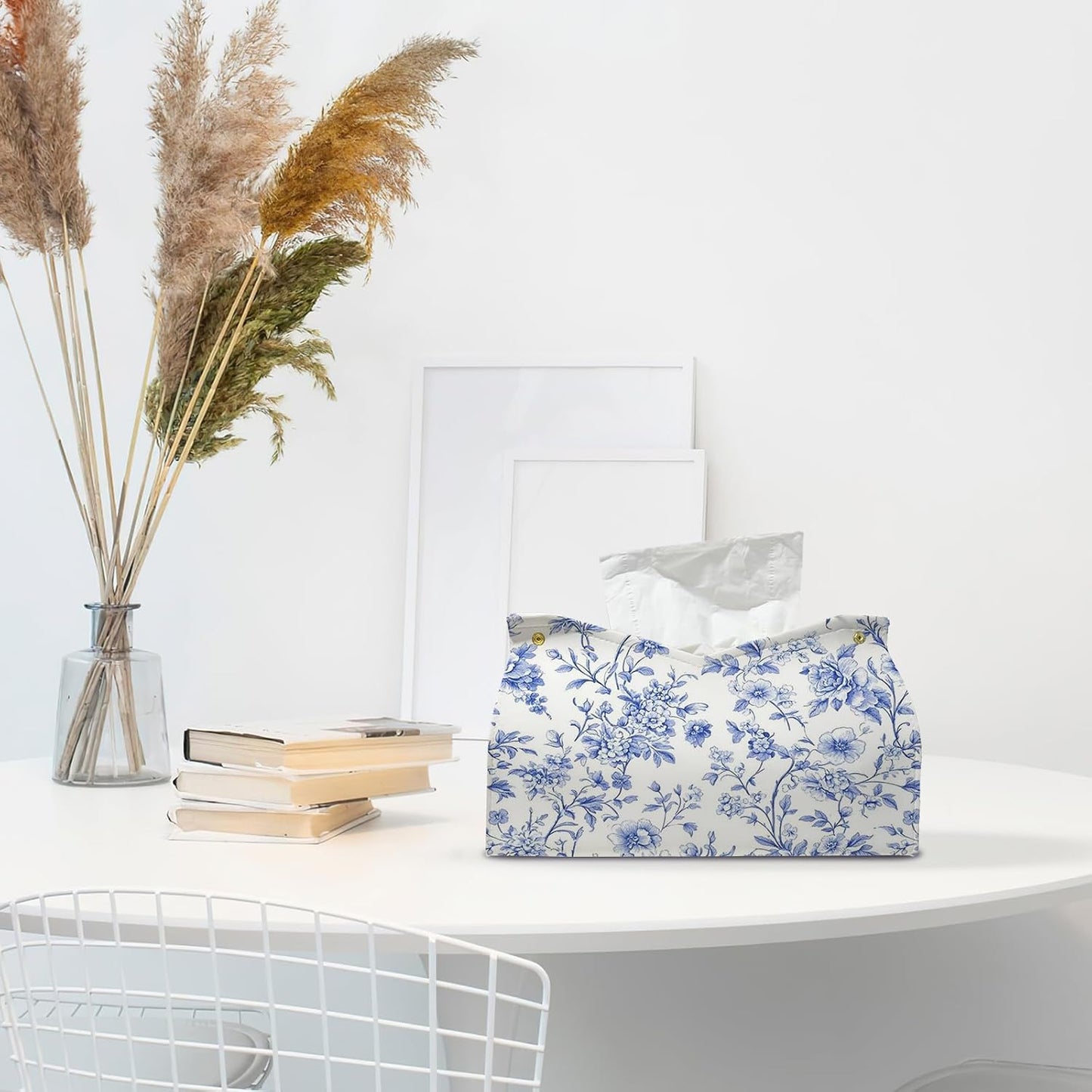 Tissue Box Cover Rectangle / Light Blue Chinoiserie