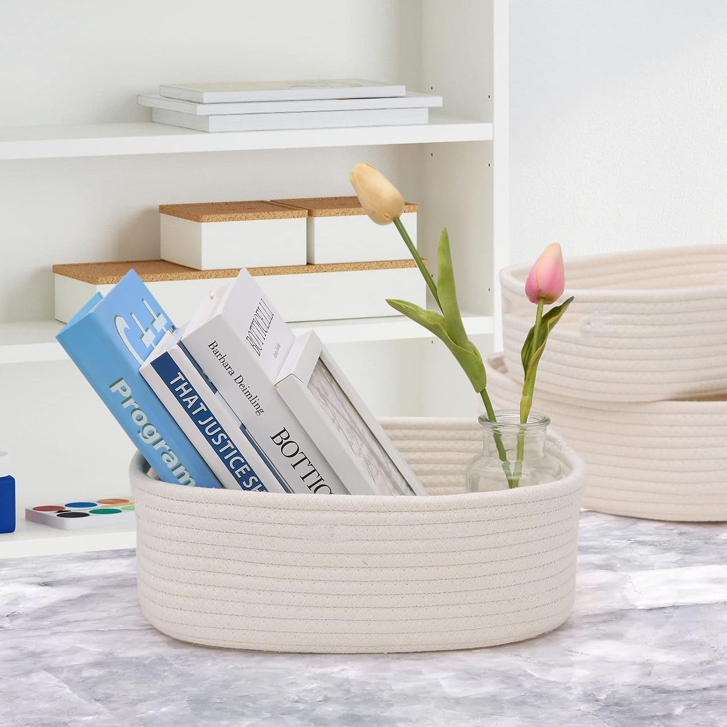 7 Piece Cotton Rope Woven Basket Set / OFF WHITE