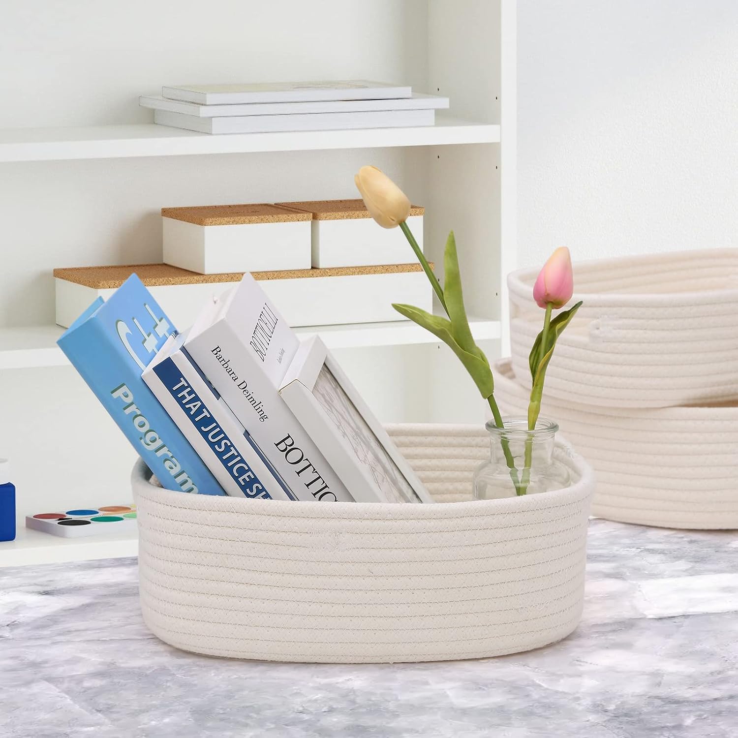 7 Piece Cotton Rope Woven Basket Set / OFF WHITE