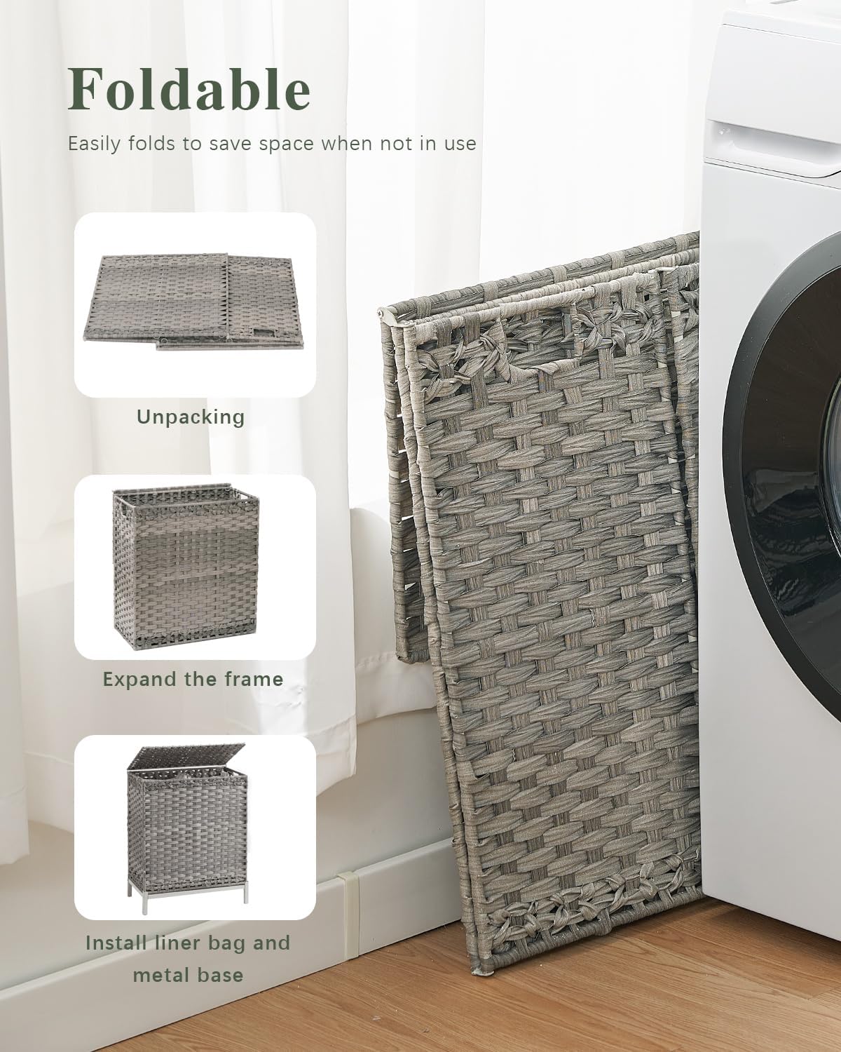112 L Handwoven Rattan Wicker Laundry Basket / Gray / 112 L - 29.6 Gal