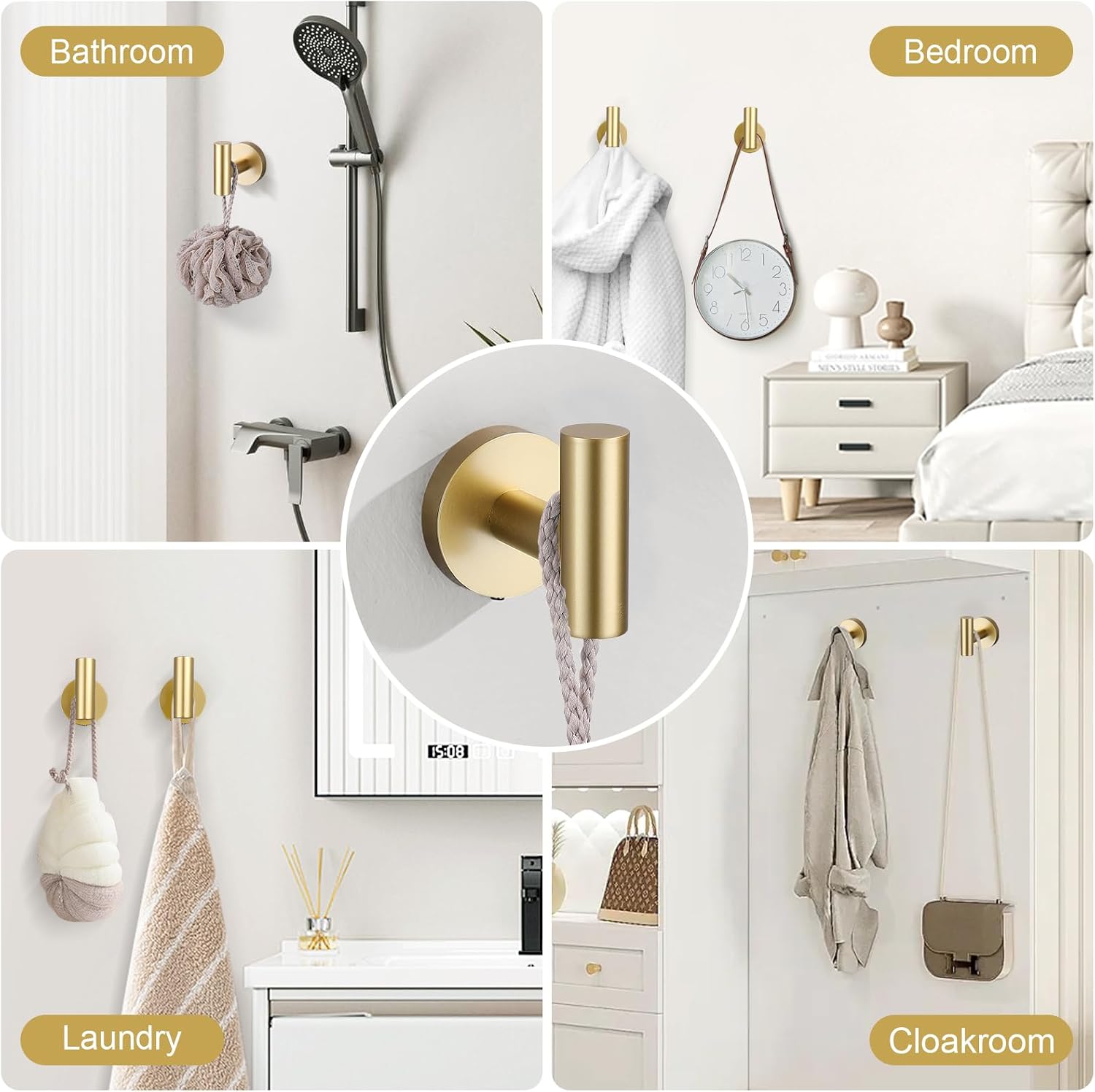 6 Pieces Brushed Gold Towel Bar Bathroom Hardware Set, 23.6Inch Brushed Gold Bathroom Accessories Towel Holder Set