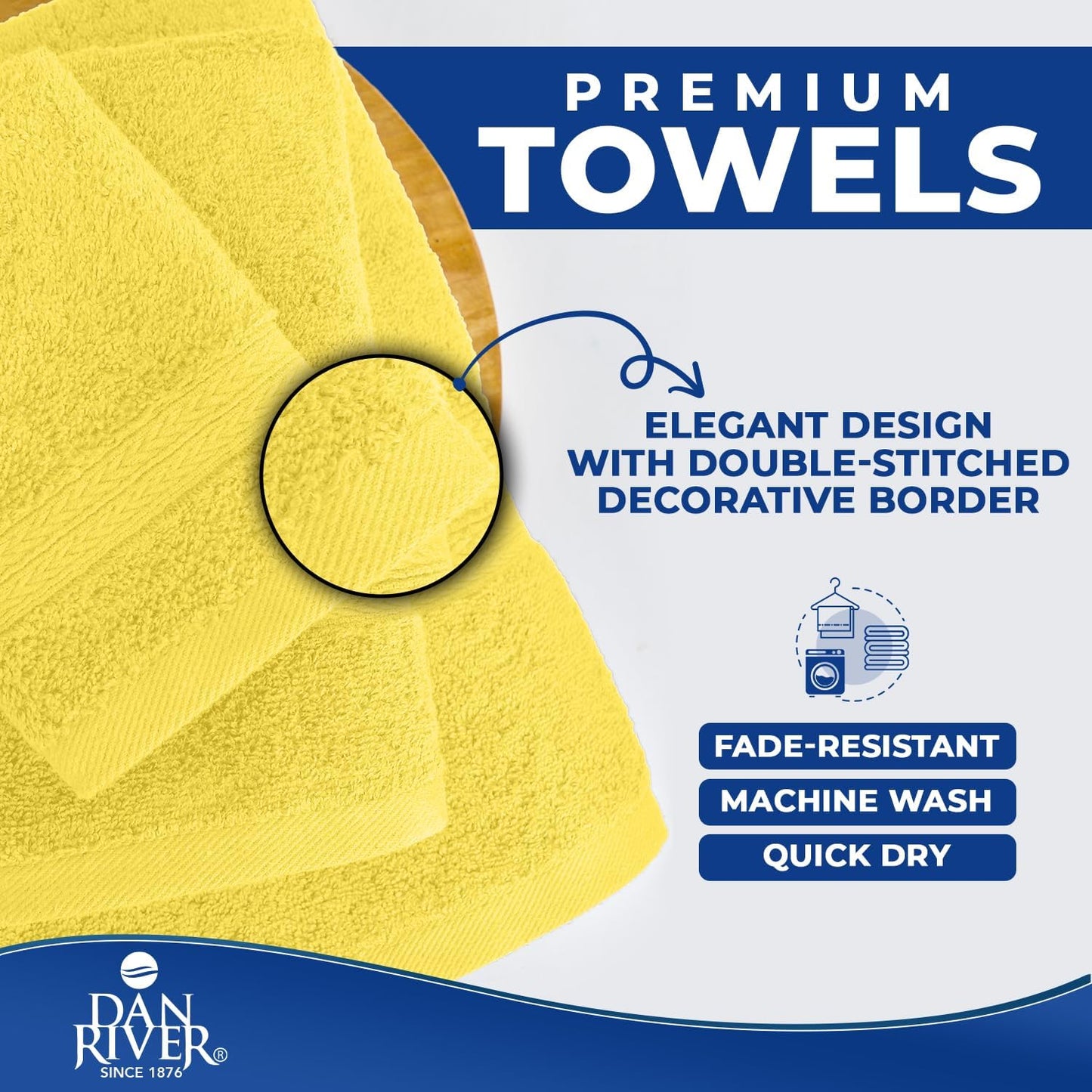 DAN River 8 Piece Luxury Bath Towels for Bathroom, Towel Set, Yellow | 2 Bath towels, 2 Hand towels, and 4 Wash Cloths