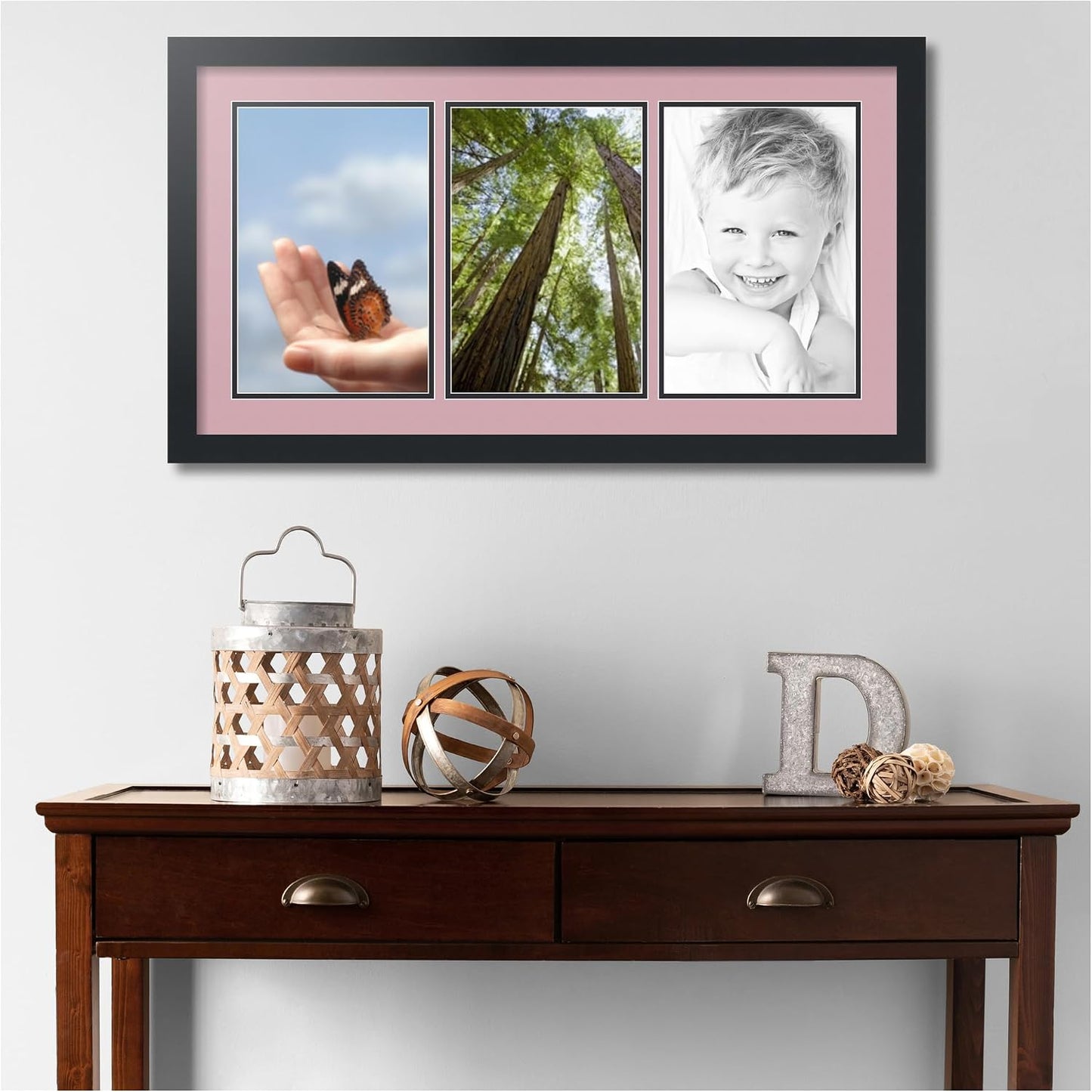 ArtToFrames Collage Picture Frame 3 Opening 3-8x12 Photo Frame | Made in USA | Black Frame Seashell and Black Mats