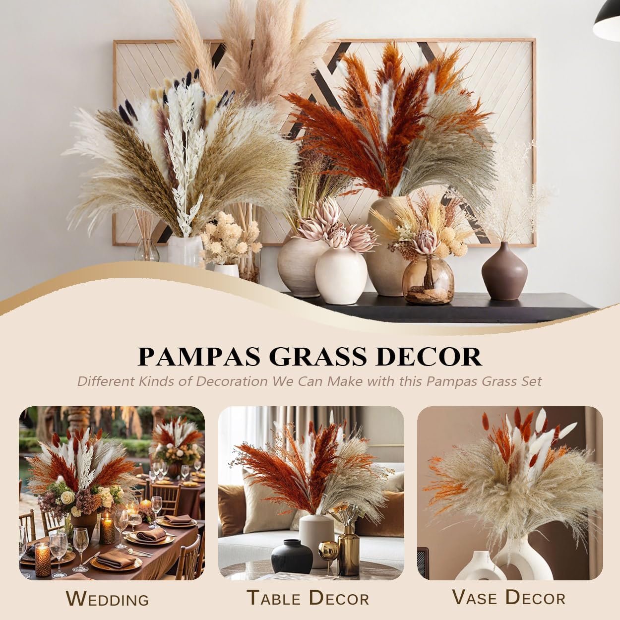 Pampas Grass Dried Flowers for Vase / Mixed Burnt Orange