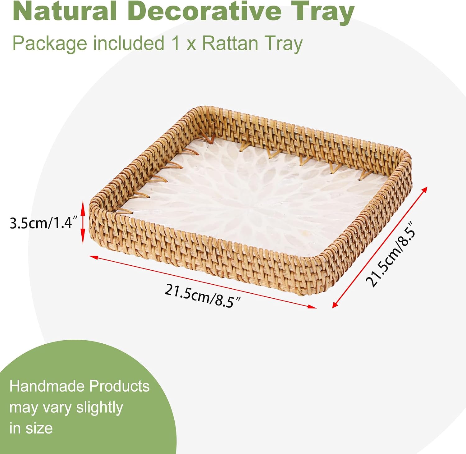 Handwoven Rattan Key Bowl Natural Wicker Serving Tray / 8.3 x 8.3 x 1.6 / White