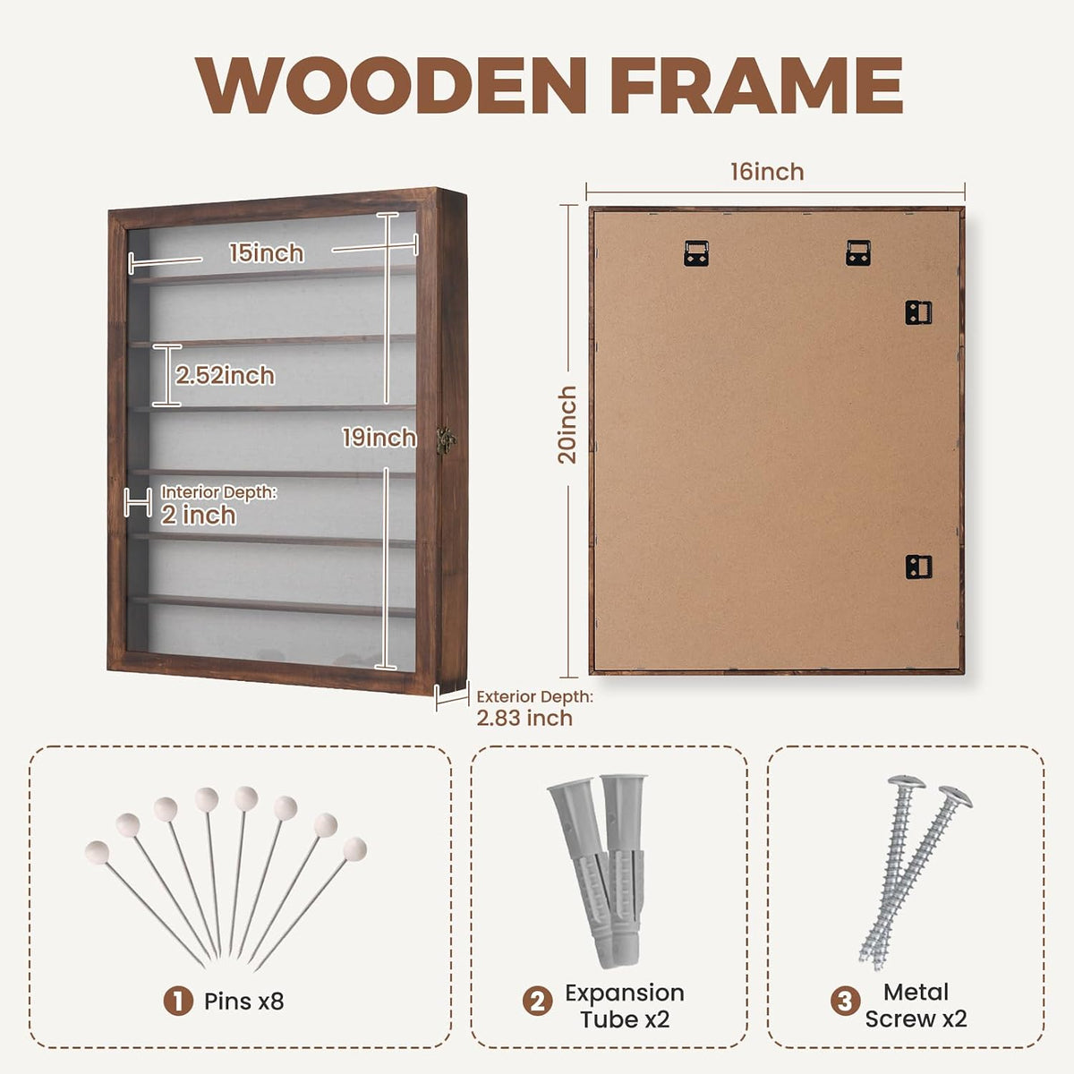 Muzilife 16x20 Shadow Box Wood Picture Frame with Shelves, 2.83 Deep, Brown | FSC-Certified Solid Pine | Removable