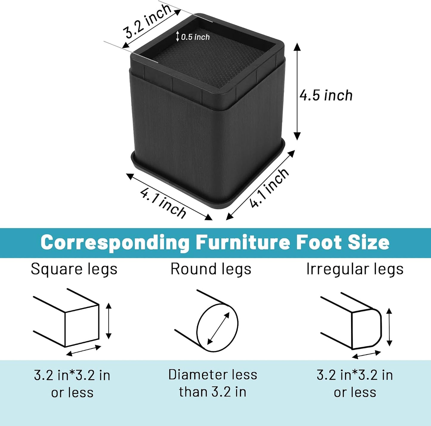 BTSD-home Adjustable Bed Risers 4 Inch, 8 Pack | Heavy Duty Stackable Furniture Lifts, 4 or 8 Inch, for Beds, Couches