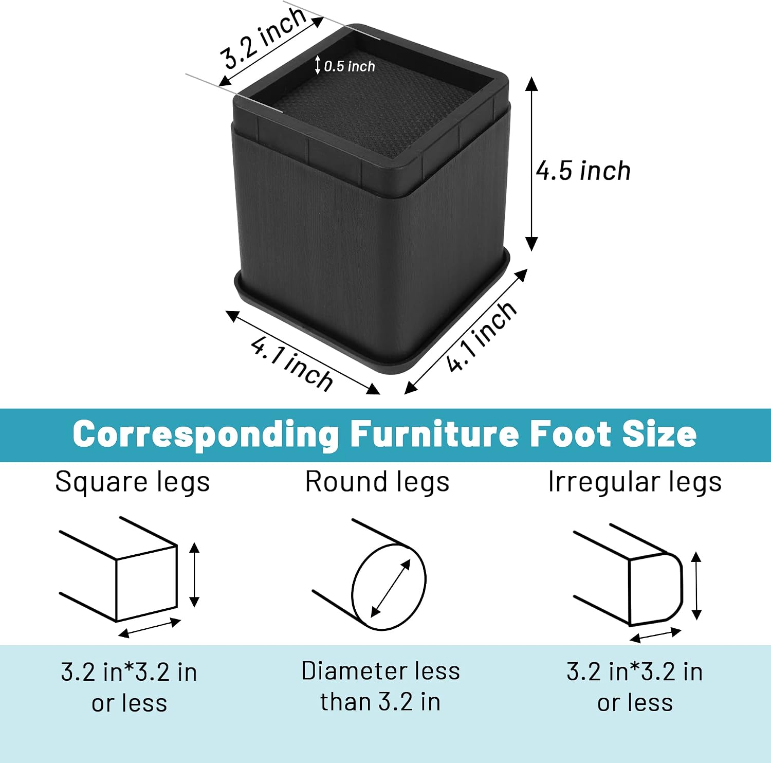 BTSD-home Adjustable Bed Risers 4 Inch, 8 Pack | Heavy Duty Stackable Furniture Lifts, 4 or 8 Inch, for Beds, Couches