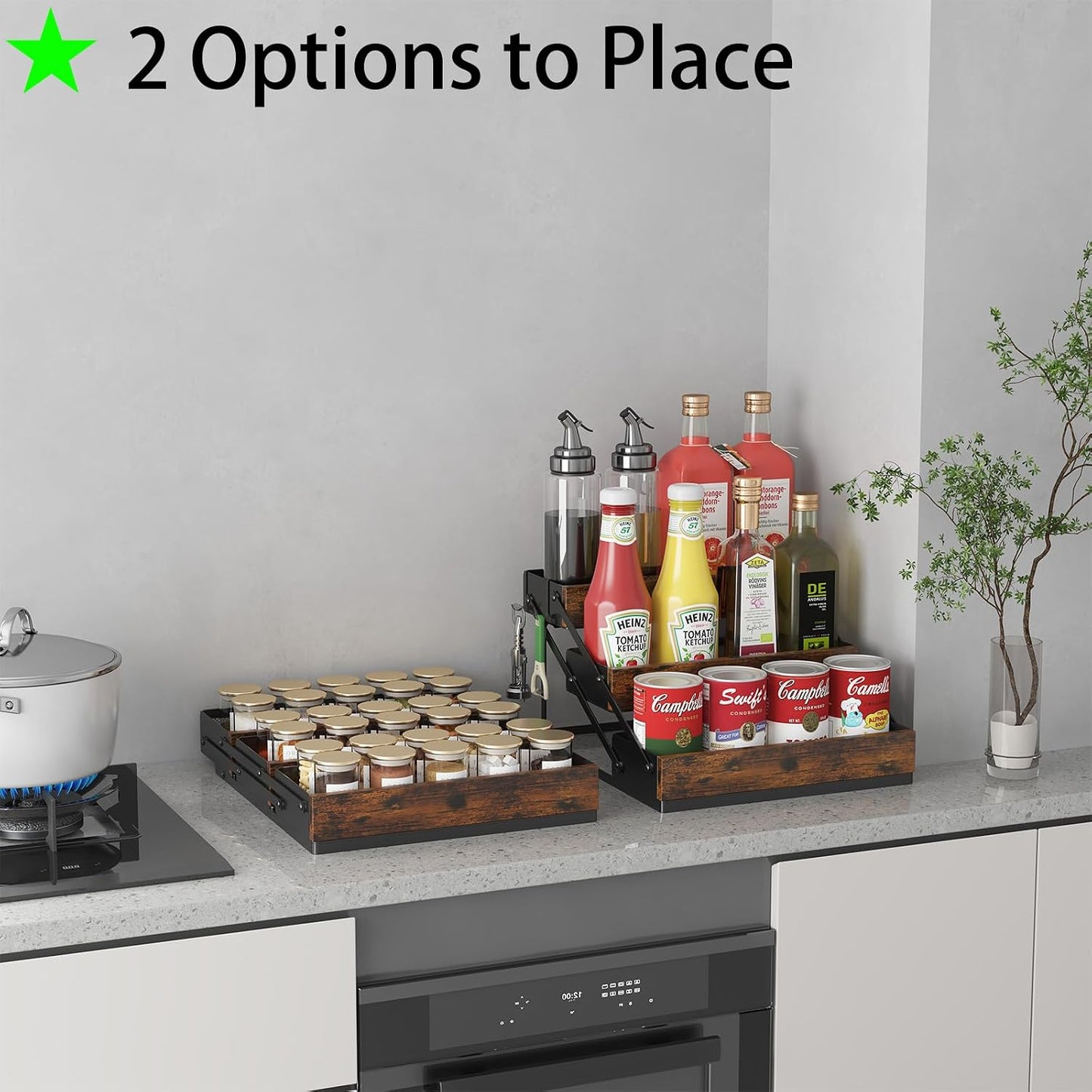 3 Tier Foldable Spice Rack Organizer for Countertop, Step Shelf with Spice Jars for Kitchen Cabinet Drawers Seasoning