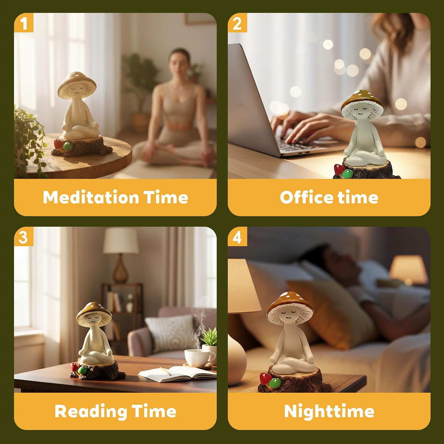 Zen Garden Mushroom Statue Meditation Mushroom Figurines