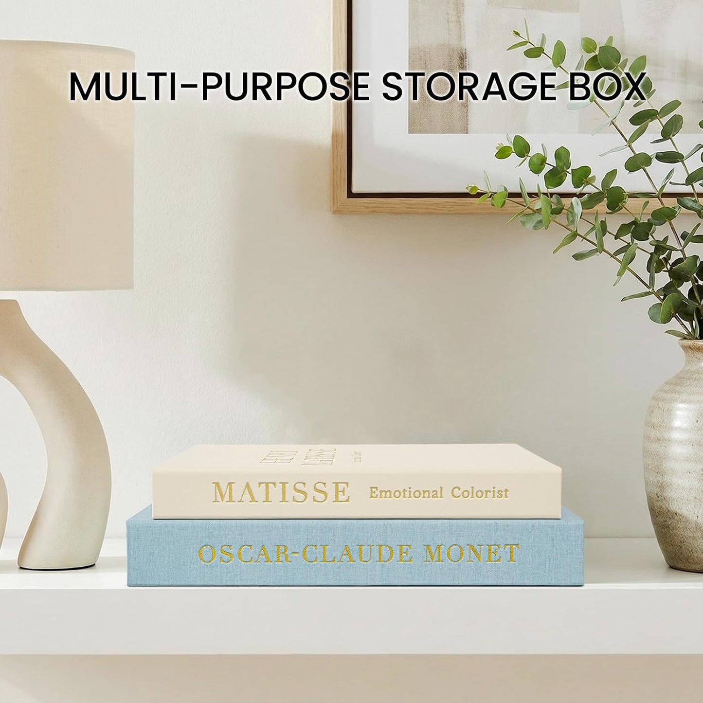 Linen Faux Books Double / Matisse Blue / Set of 2