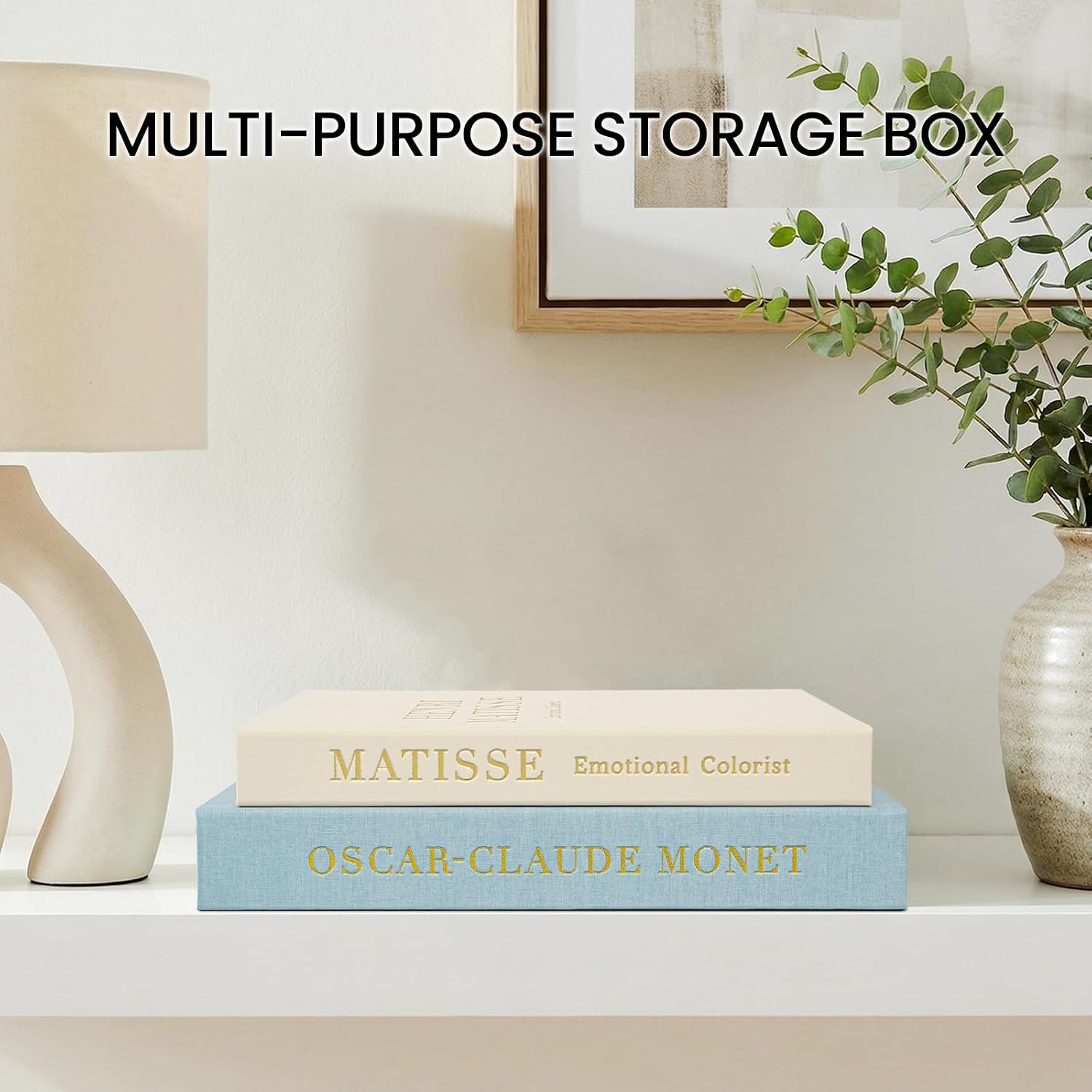 Linen Faux Books Double / Matisse Blue / Set of 2
