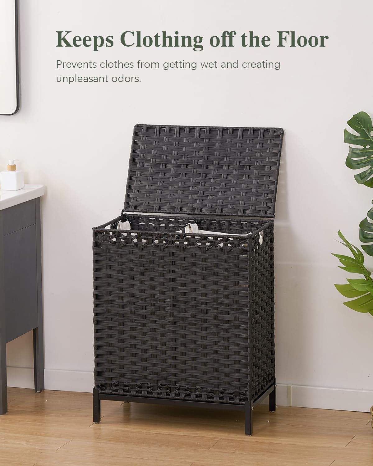 112 L Handwoven Rattan Wicker Laundry Basket / Black / 112 L - 29.6 Gal