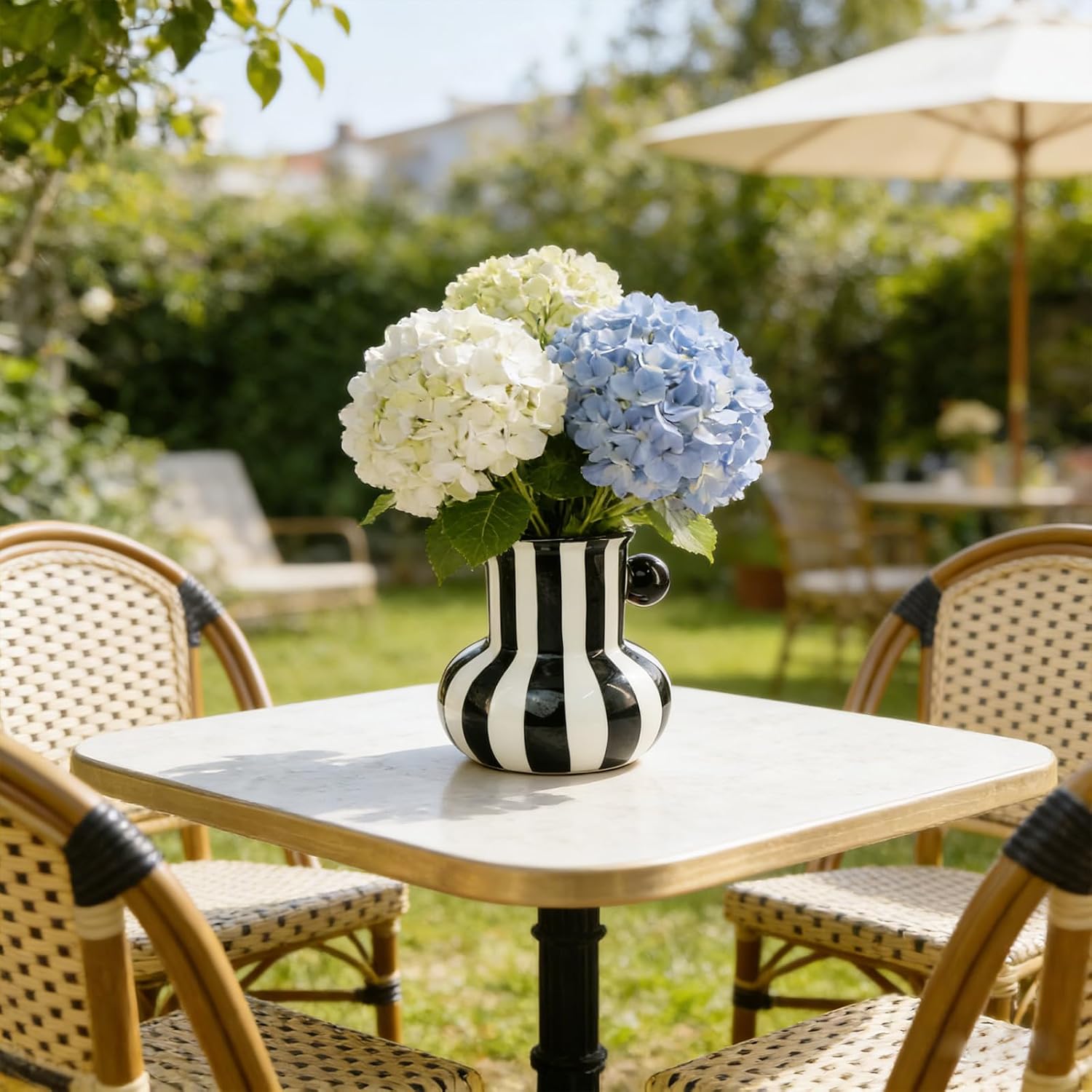 White Striped Ceramic Vase / Black