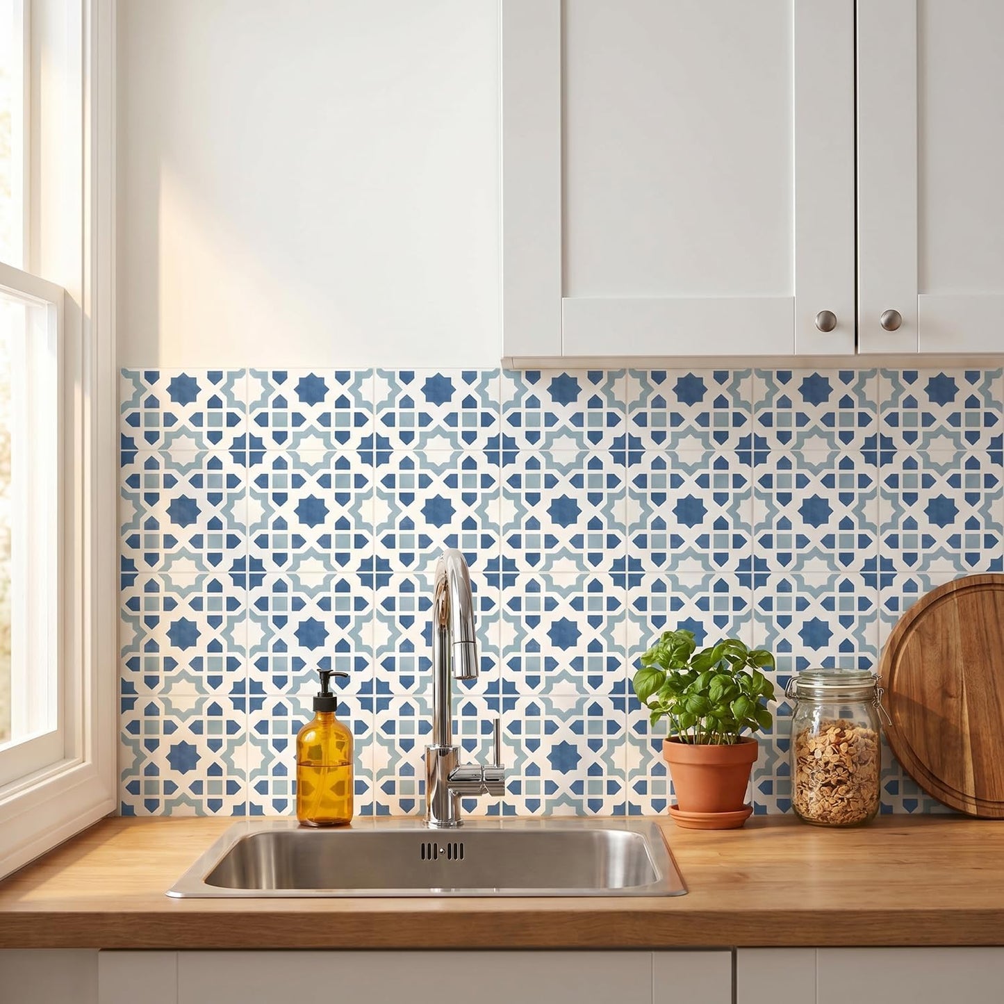 Modern Moroccan Tile Decals / Blue / 5.9 Inch / Set of 16
