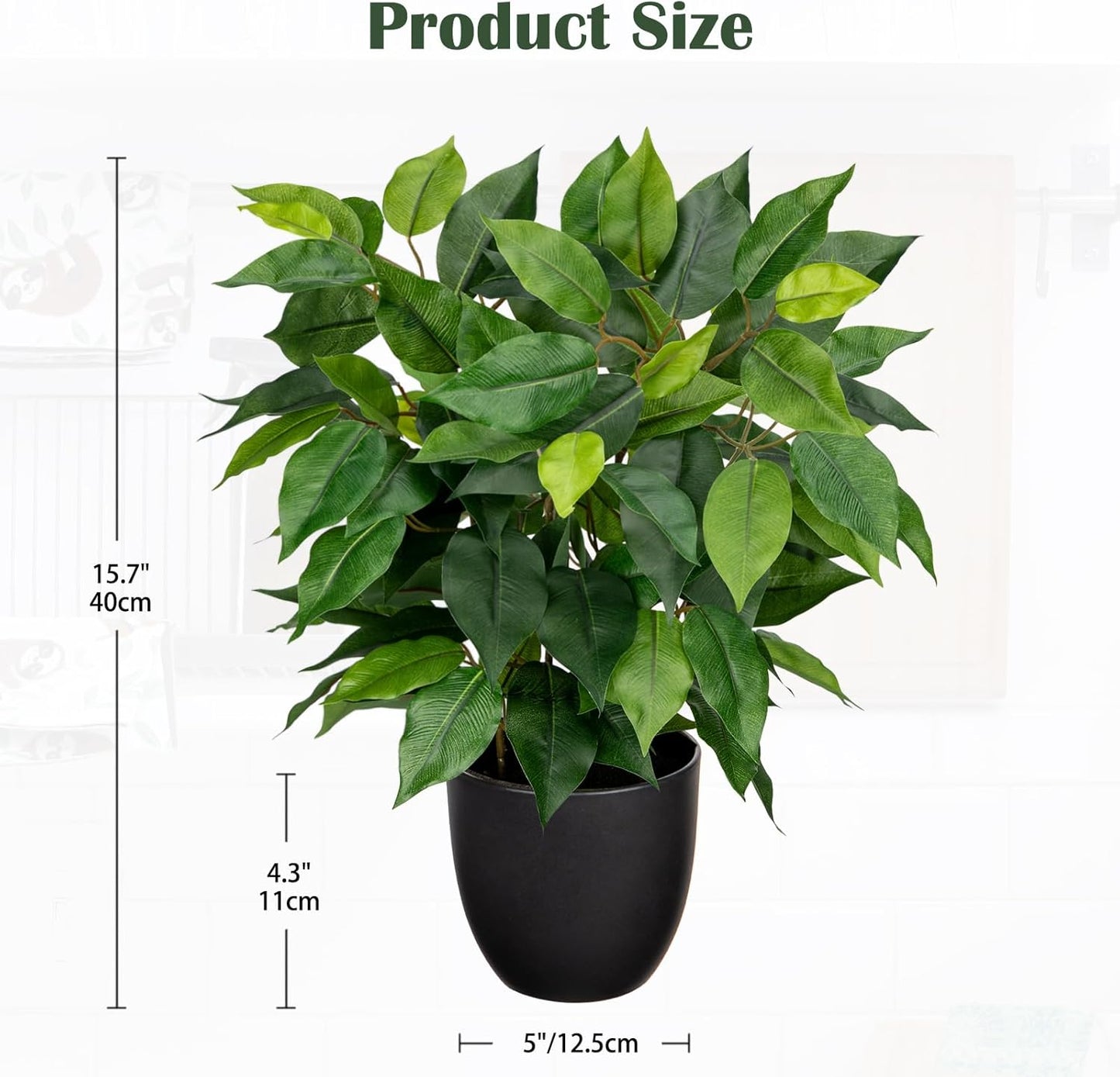 Fake Plant 15.7" Artificial Plants Indoor Small Ficus Potted Plants Silk Plants Faux Topiary / Green