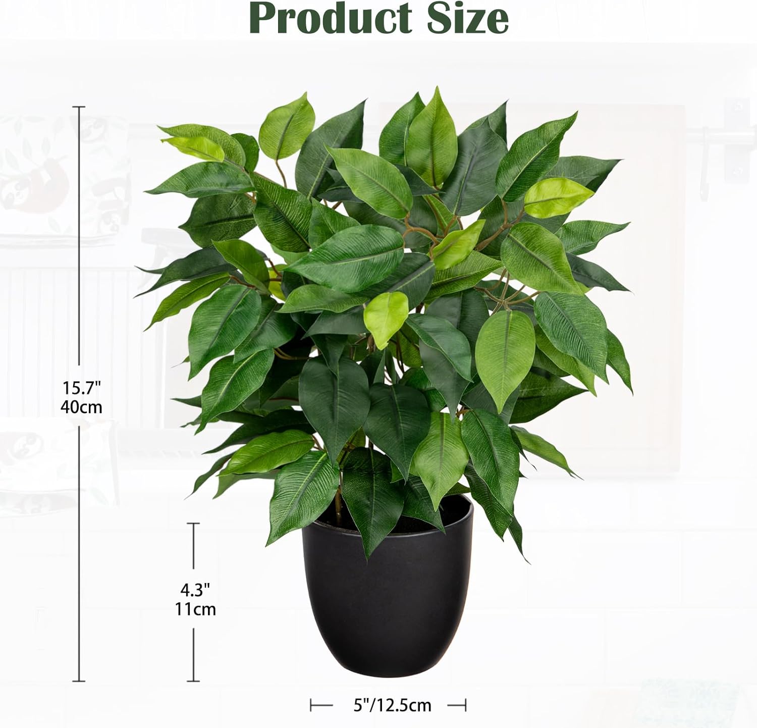 Fake Plant 15.7" Artificial Plants Indoor Small Ficus Potted Plants Silk Plants Faux Topiary / Green