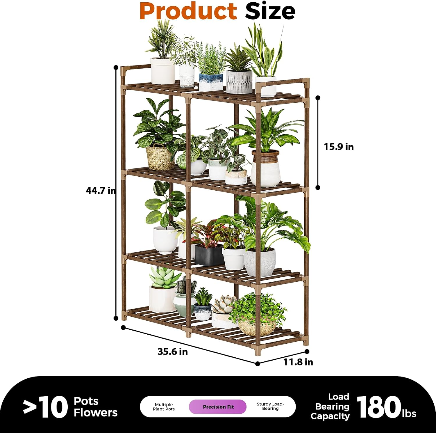 Bamworld Plant Stand with Grow Lights for Indoor Plants Wood Plant Shelf 4 Tier Large Flower Stand for Mutiple Plant