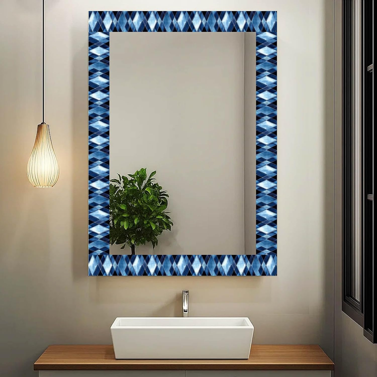 Wallpaper Border Blue Strip Wallpaper Peel and Stick Wall Diamond Geometric / Blue Diamond Glass
