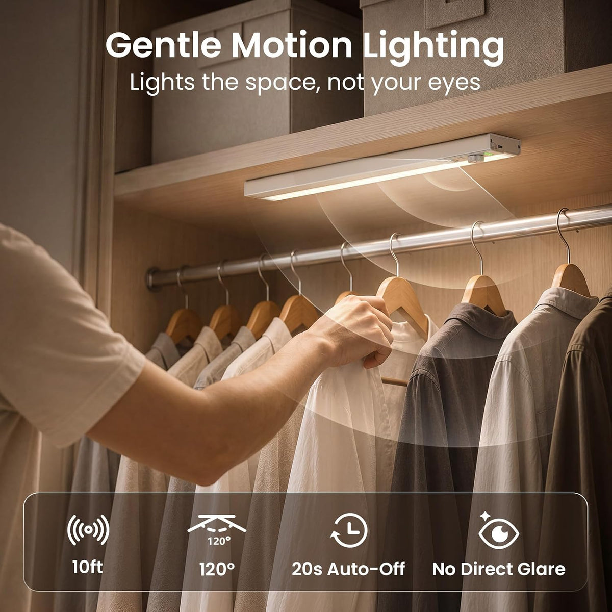EZVALO 16.5inch Under Cabinet Lighting Wireless, Wide Even Glow, 8000mAh Rechargeable Motion Sensor Light Indoor, 3