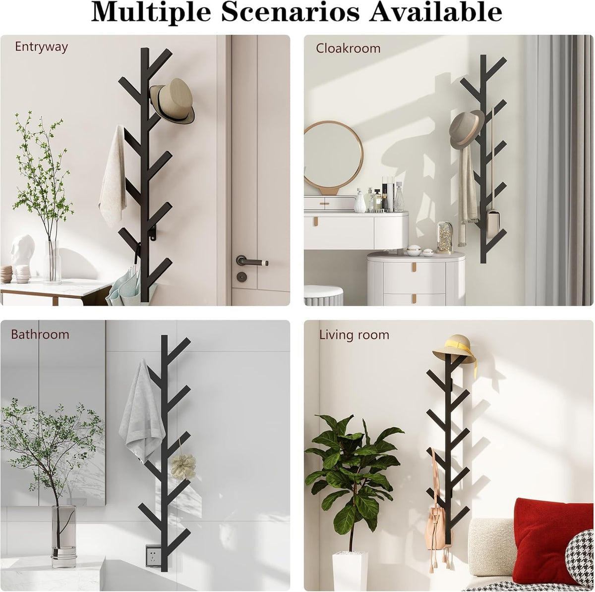 Vlush 2Pack Wall Mounted Coat Rack - 9 Hooks, Modern Metal Design, for Hats, Coats, and Bags - Suitable for Entryways