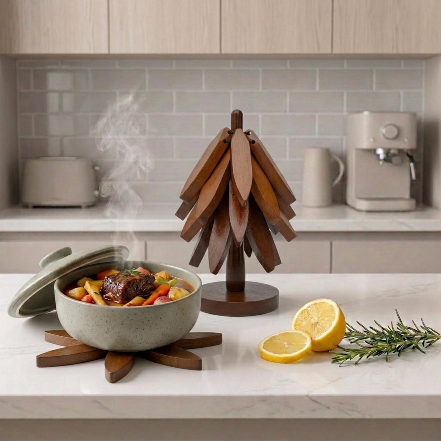 Tree Shaped Wooden Trivets for Hot Dishes, Pots & Pans - Hot Pads | Heat-resistant countertop protection, compact