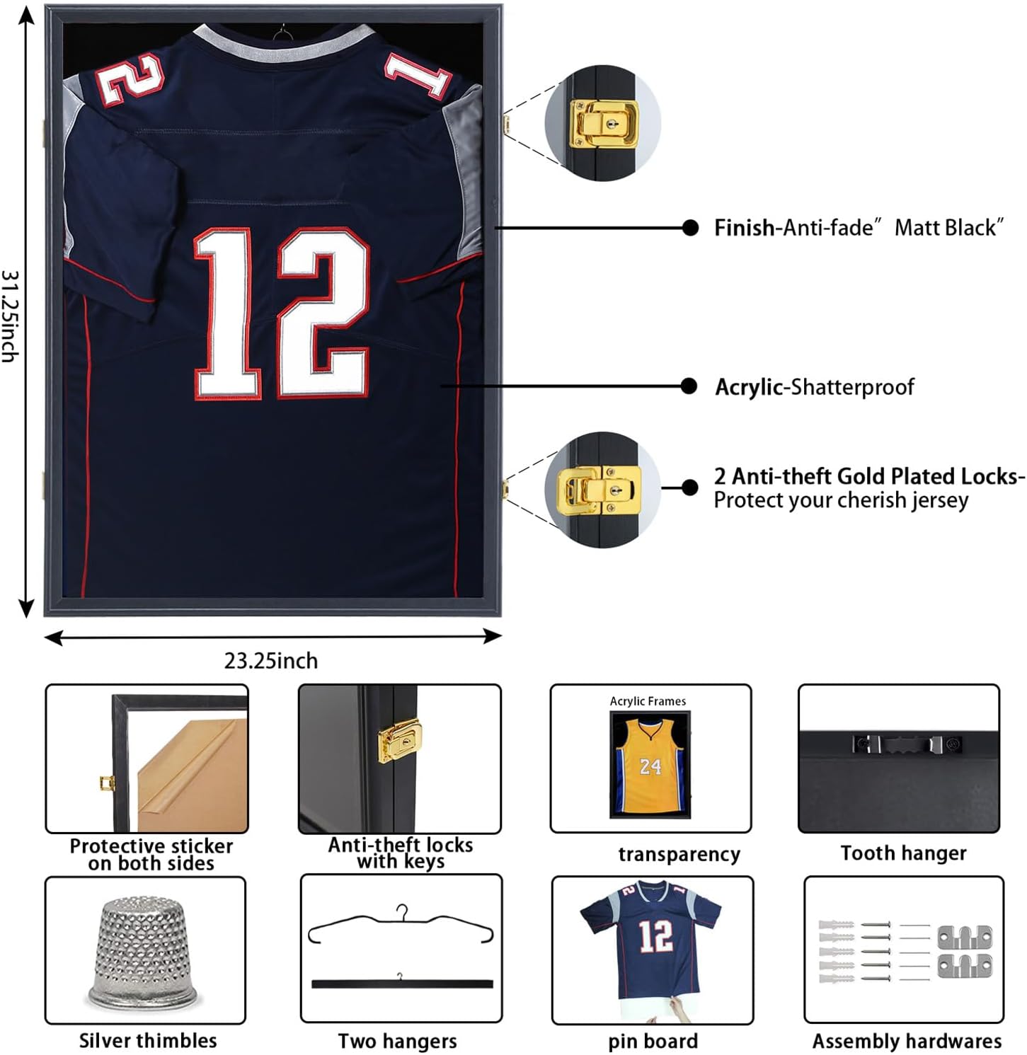 IHEIPYE Jersey Frame Display Case 2 Pack Large Sport Jersey Shadow Box | UV Protection, Baseball, Basketball, Football