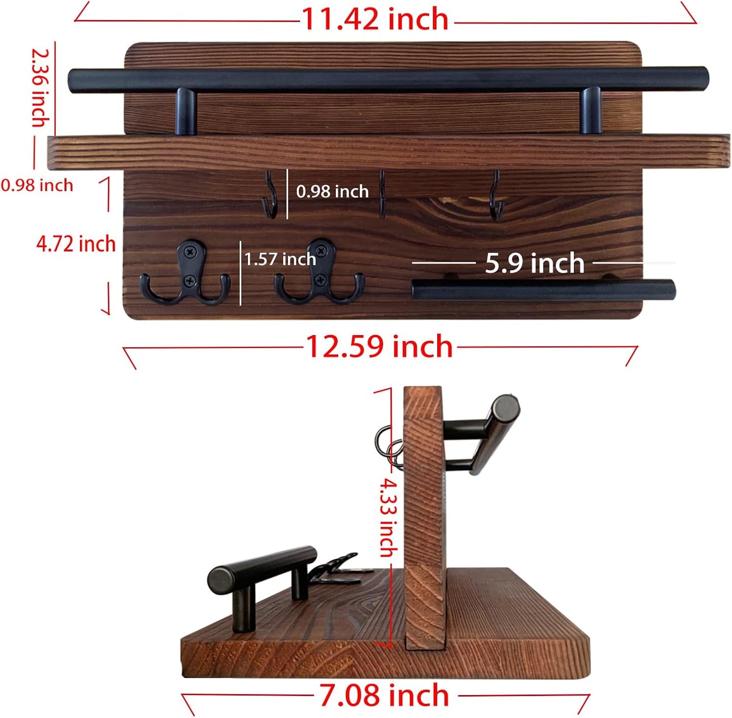 Wooden Wall Mounted Key and Mail Holder Organizer