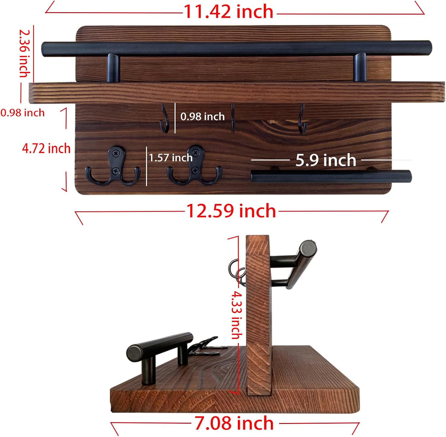 Wooden Wall Mounted Key and Mail Holder Organizer