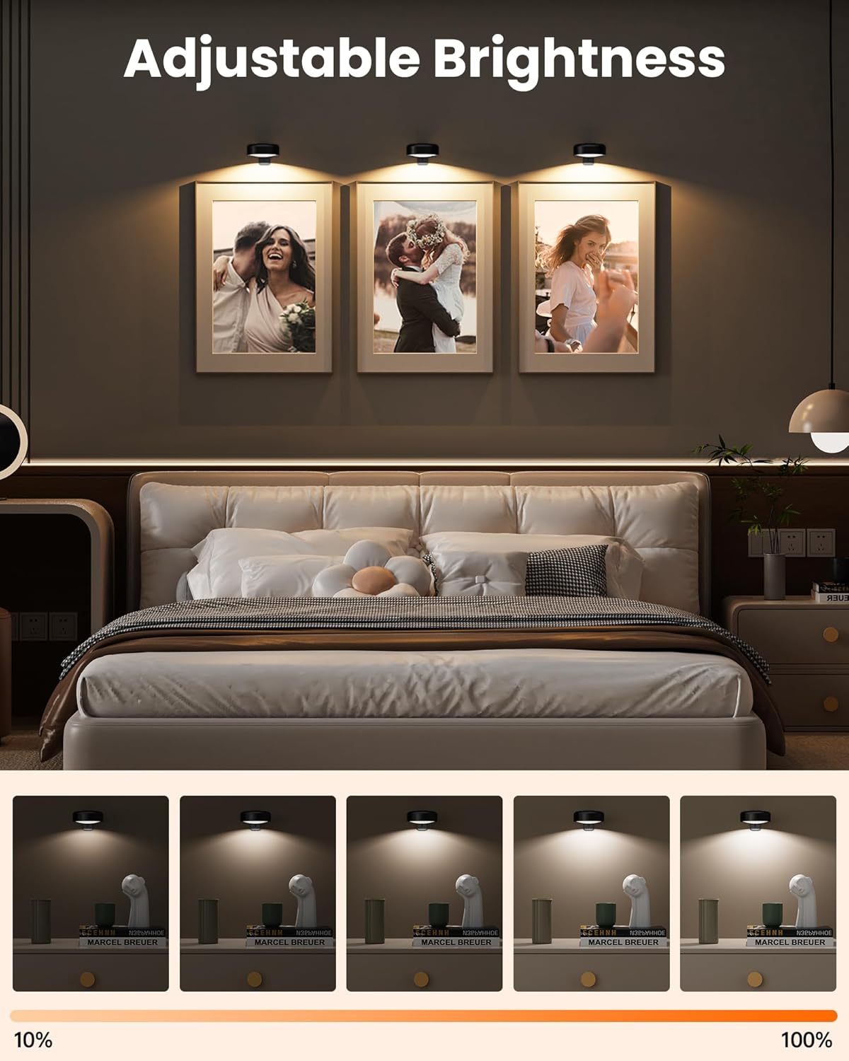 Picture Lights for Wall,Wireless 2000mAh Rechargeable Magnetic LED Puck Lights with Remote,3 Color Temps and 12