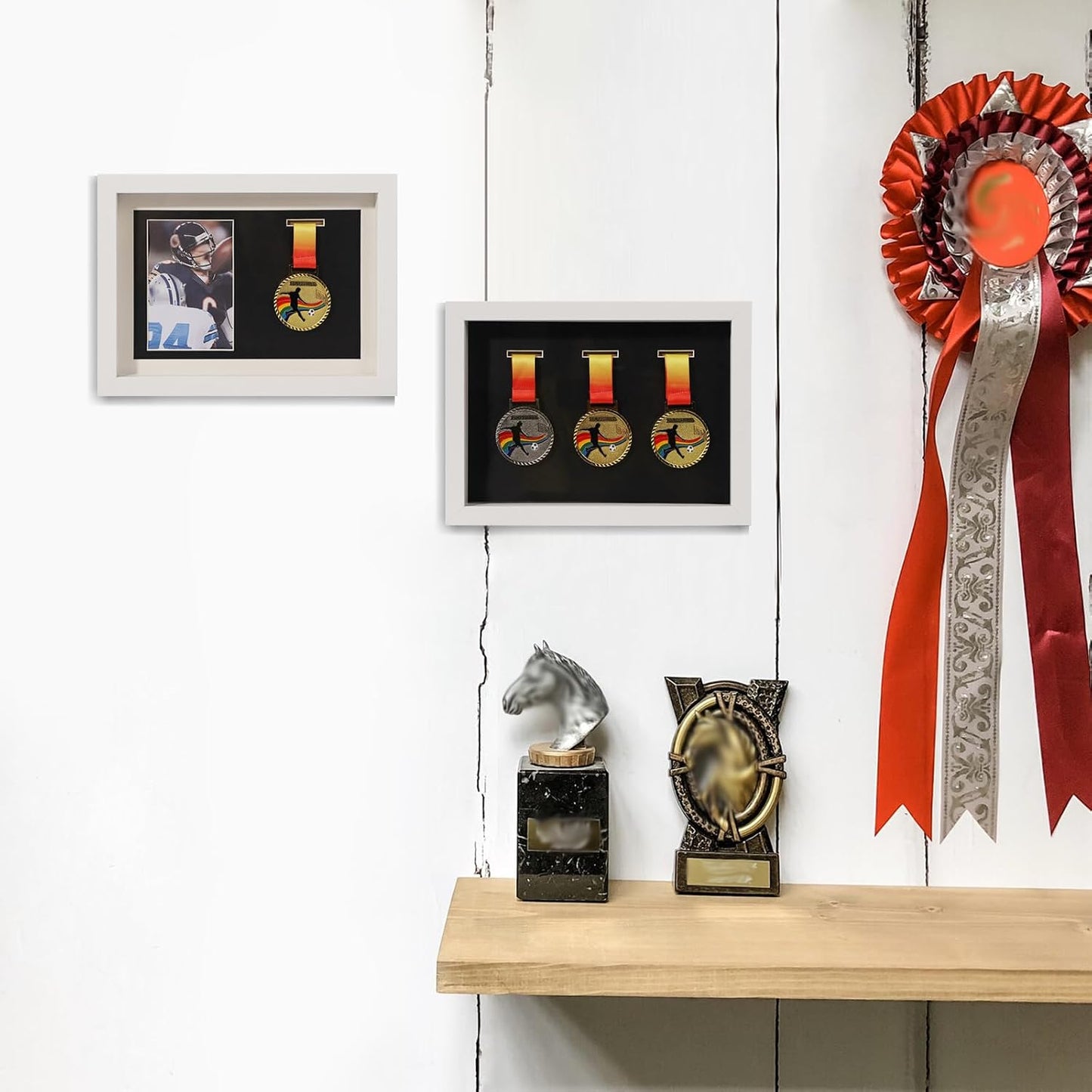 IHEIPYE Medal Display Shadow Box Picture Frame Medal Display Case White A4 | 3 in 1 Multifunctional, Marathon Runner