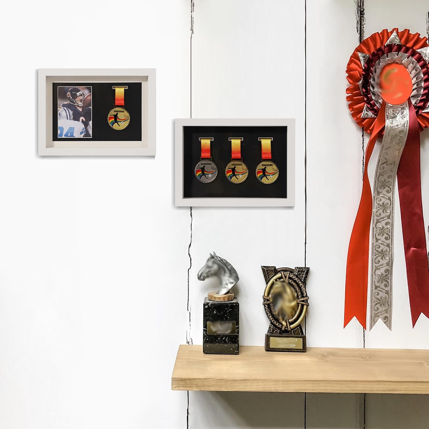 IHEIPYE Medal Display Shadow Box Picture Frame Medal Display Case White A4 | 3 in 1 Multifunctional, Marathon Runner