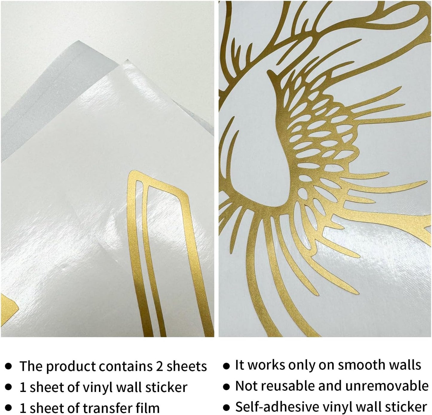 Metallic Wall Decals Peel and Stick Large Wall Stickers Large Sketch Minimal / Hanging Vines / Gold