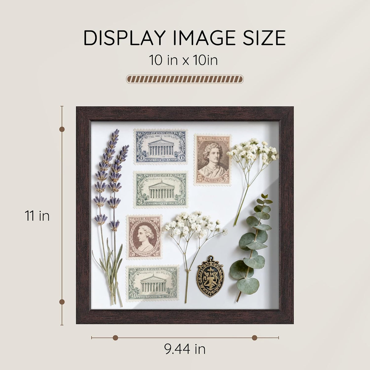 10x10 Brown Wooden Shadow Box Frame, Tempered Glass, 2 Pack | Black Backboard, Tabletop & Vertical/Horizontal Wall