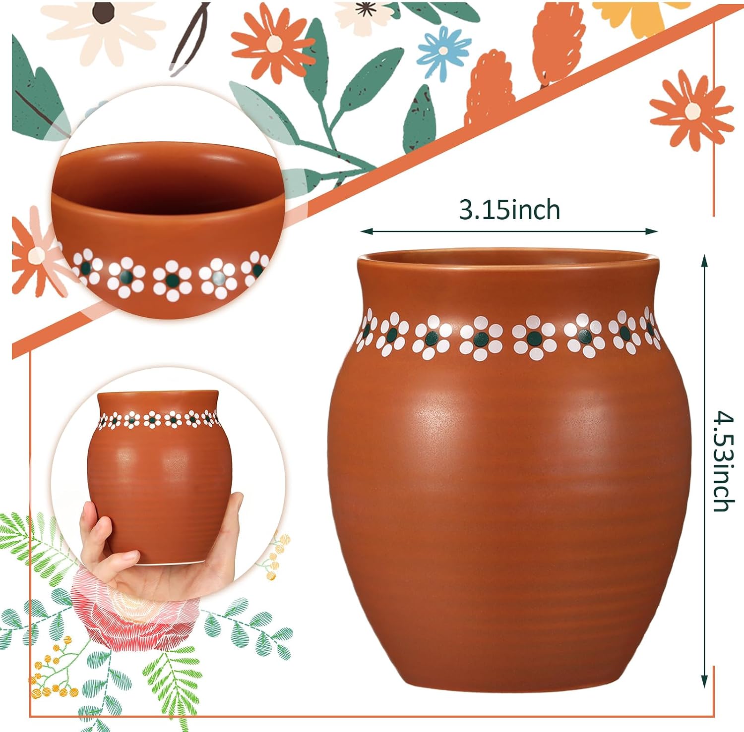 16oz Cantaritos De Barro Mexicanos Terracotta Vases Sets Mexican Ceramic Vases / Set of 6