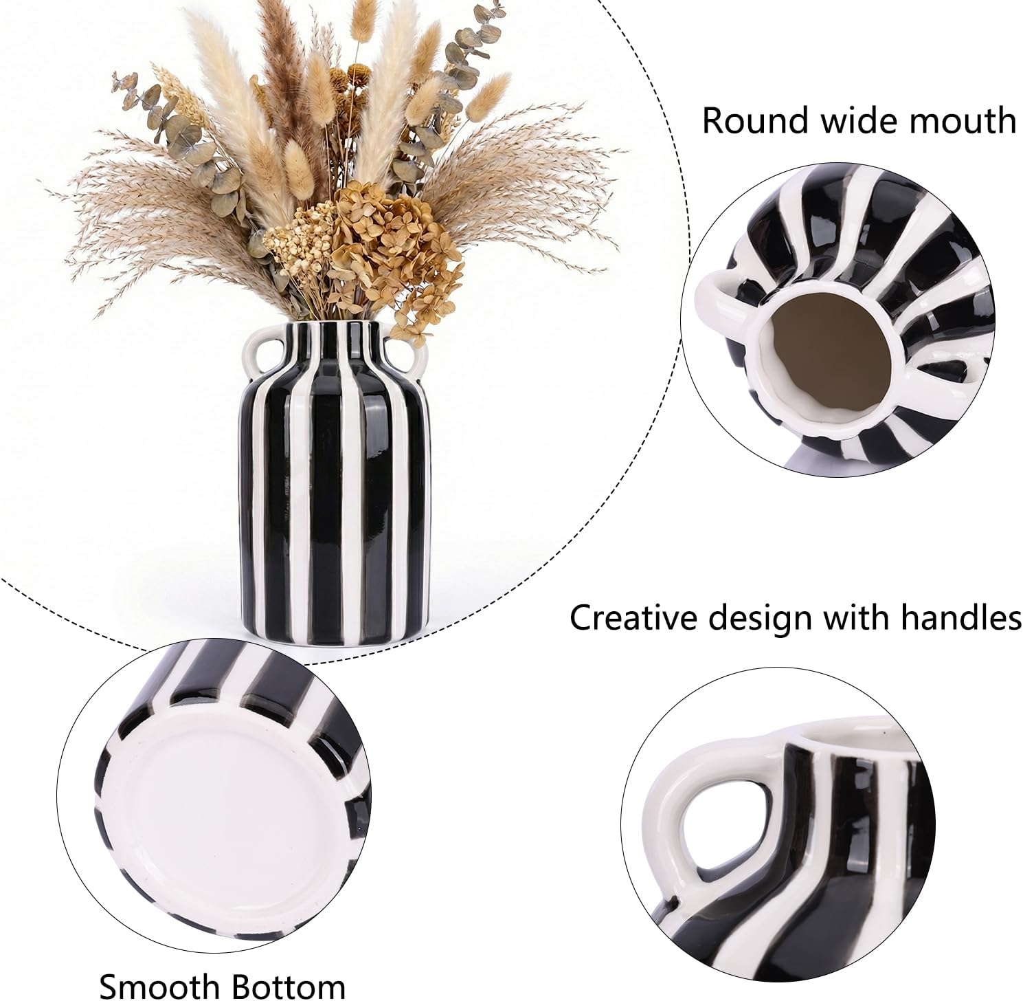 Checkered Ceramic Vase for Flower Bouquet Decorative / Black White
